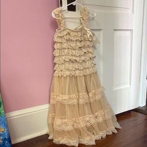 Elegant Lace Ruffle Dress Cream Girls Size Medium - Picture 1 of 3