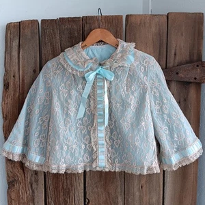 Matej by Odette Barsa De Colección Años 50 60 Azul con Encaje Crudo Cama Chaqueta Acento Cinta *A - Imagen 1 de 14