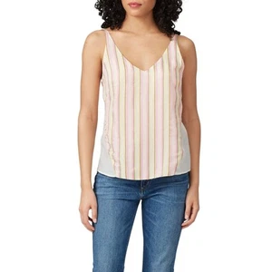J Brand Lucy Cami Women's Small Silk Pink Yellow Cream Striped Strappy V-Neck - Picture 1 of 10