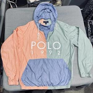 Polo Ralph Lauren 1992 Colorblock Windbreaker Hoodie Jacket Sz M Retro Stadium - Picture 1 of 3