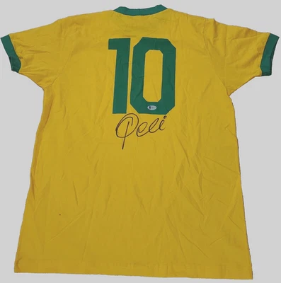 Camiseta de fútbol personalizada firmada por Pelé de Brasil autografiada espalda automática Beckett certificado de autenticidad BAS Foto 1 de 4