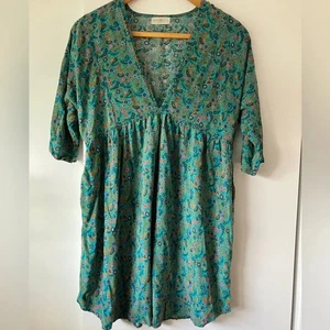 NATURAL LIFE geblümtes Kleid mit V-Ausschnitt - türkis und pink Gr. 12 Cottagecore ditzy geblümt - Bild 1 von 5