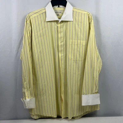 Pronto Uomo Long Sleeve Shirt Sz 18 34/35 Yellow Stripe 100% cotton French cuff - Image 1 of 4
