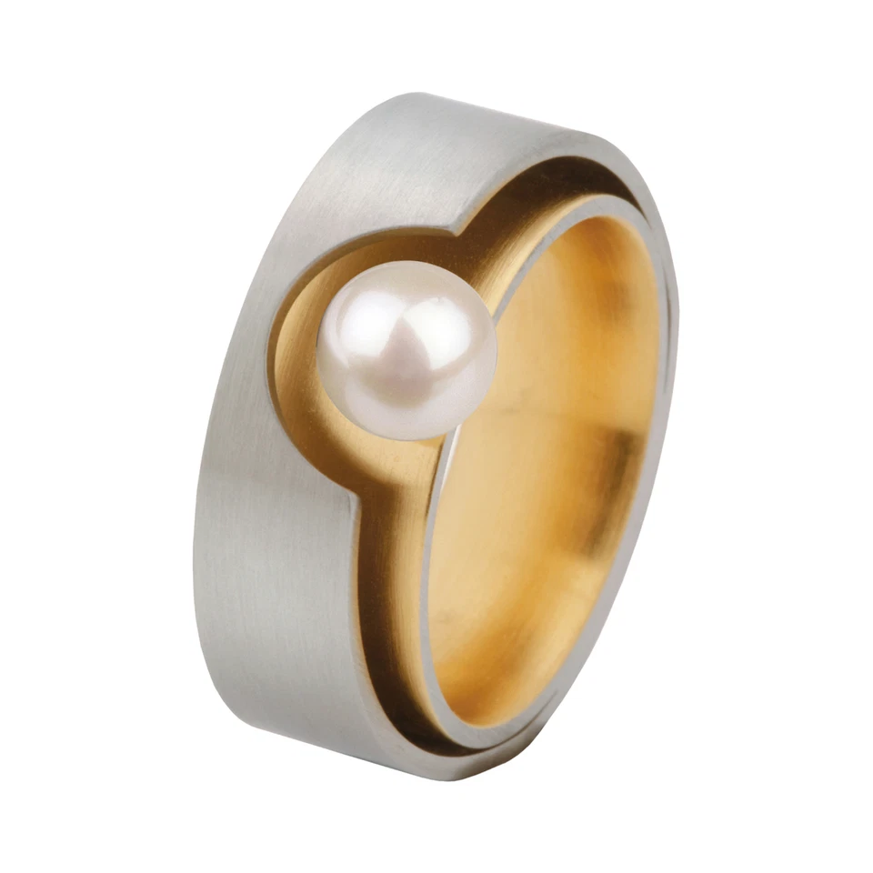 Ernstes Design Ring R148 Edelstahl matt teilvergoldet Weite 48-71 - Bild 1 von 3