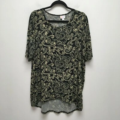 Top túnica informal de manga corta elástico Irma cachemir negro marfil negro L Lularoe para mujer Foto 1 de 4