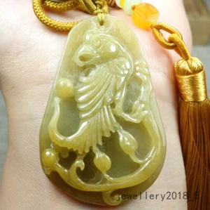 Certified Icy yellow Burma 100% Natural A jadeite Jade pendant~Lucky Bird 吉祥鸟 - Picture 1 of 23