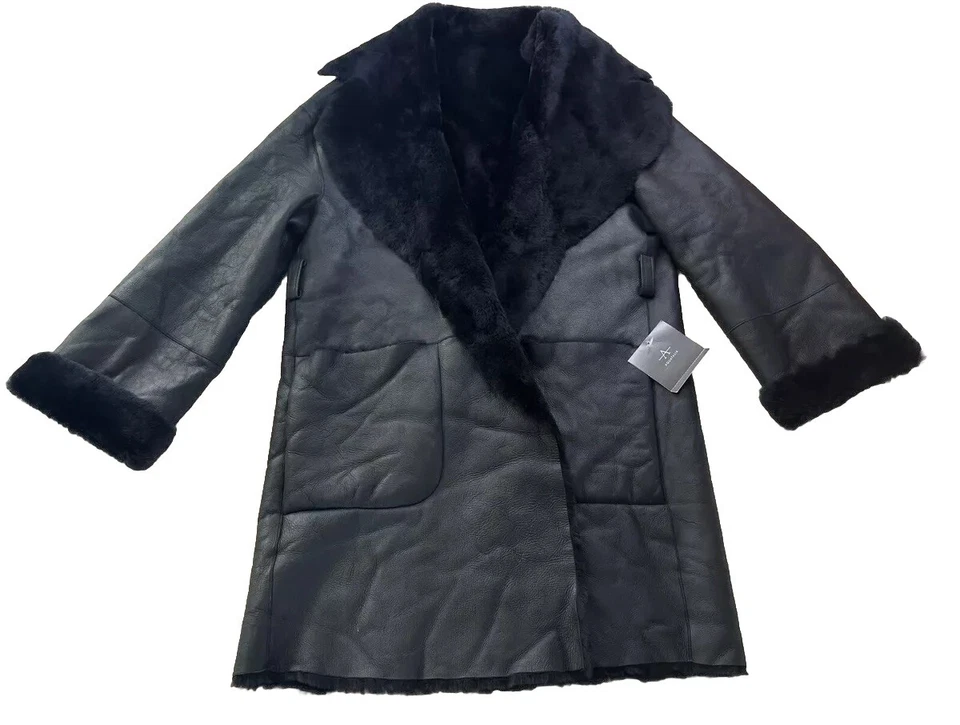 Aquatalia Womens Jacket Black 46 Shearling DARK NAVY NAPLES MERINO NAPPA