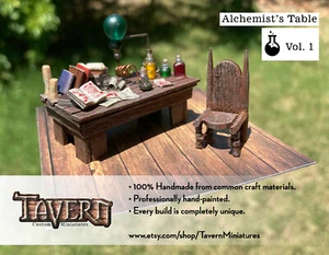 Alchemist Table +Chair Painted D&D Pathfinder 100% Handmade Terrain Tavern Minis - Picture 1 of 7