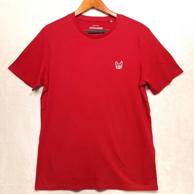 Camiseta de mezclilla cuello redondo Jack & Jones para hombre talla L/calce ceñido/rojo/logotipo de gato/nariz Foto 1 de 4