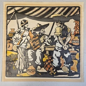 Vintage 1930er OAXACAN PLAZA Mexiko handkolorierter Druck MGM Künstler JOHN C. GRIFFIS - Bild 1 von 8