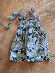 Mayoral Girl's Size 7 Sleeveless Dress Matching Headband Tropical Print - Picture 1 of 5