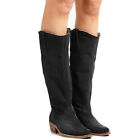 Womens Knee High Boots Winter Faux Suede Low Block Heel Riding Boots retro Shoes