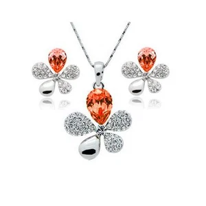 Juego de pendientes y collares de hoja de pétalo con flores de cristal naranja regalo vendedor del Reino Unido - Imagen 1 de 1