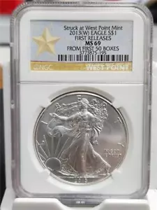2013-(W) Silver Eagle $1 MS 69 NGC Struck West Point - FROM FIRST 50 BOXES - Picture 1 of 2