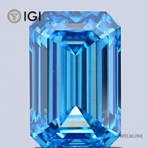 IGI Certified 2.03 Carat Fancy Vivid Blue VS2 Emerald Cut CVD Lab Grown Diamond - Picture 1 of 19