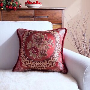 20" Throw Traditional Floral Embroidered Woven Jaquard Cushion Cover Case