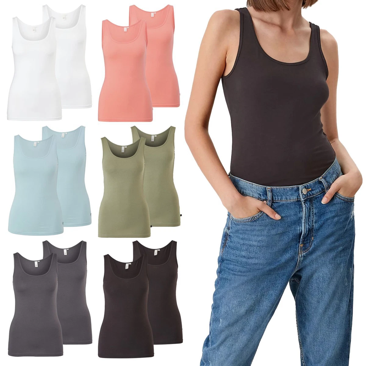 S.Oliver Damen Tank Top – ärmelloses T-Shirt Mit überschnittenen Schultern & Lockerer Passform