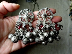 Saudi Yemeni Silver Pendants Earrings Amulets Bells Horseshoe Vintage Mid 20th C - Picture 1 of 3