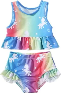Adorable Toddler Swimsuit: Ruffle Tank Top & Bikini Bottom - Unicorn (2-3 Years) - Picture 1 of 6
