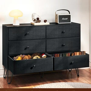 TC-HOMENY Chest of Drawers Wood Bedroom Clothes 6 Drawer Dresser Storage Cabinet - Picture 1 of 20
