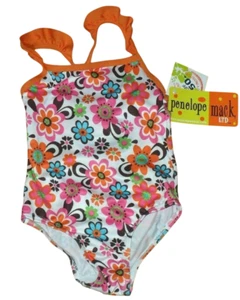 Penelope Mack White & Orange Floral One Piece Swimsuit UPF50+ Protection 18M - Picture 1 of 8