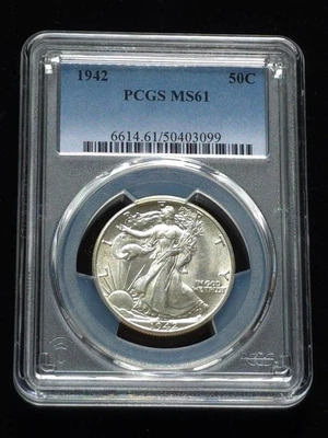 1942 Walking Liberty Silver Half Dollar PCGS Graded MS61 #50403099 - Image 1 of 4