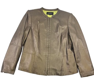 Lafayette 148 weiche Lederjacke kragenlos durchgehender Reißverschluss braun metallic Damen 14 - Bild 1 von 13