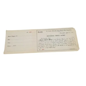 St. Louis, Alton and Terre Haute Rail Road Co NY $5,500 Bond Railroad Bonds 229 - Imagen 1 de 6