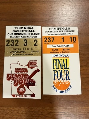 Boletos semifinales y finales de la NCAA Final Four 1992 y 1993 Foto 1 de 4