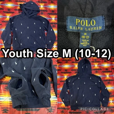 Polo Ralph Lauren Hoodie Youth Medium 10-12 Embroidered Pony Pullover Sweater - Image 1 of 4