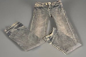 Girls La Idol Flare Jeans Size 12 Blue Denim  22X26.5 Flap Pockets Rhinestone  - Picture 1 of 20