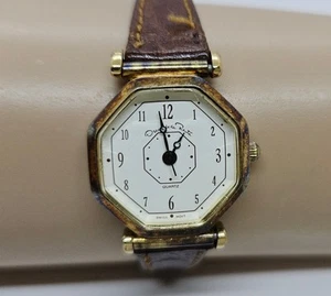Vintage Oscar De La Renta Octagonal Watch Leather Band New Battery Works 7" - Picture 1 of 18