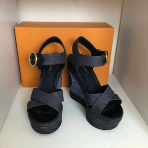 Louis Vuitton Sandali Navy Denim Pelle Zeppa 36EU 6US Donna - Foto 1 di 24