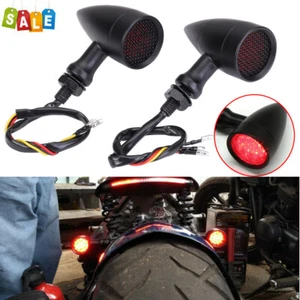 Motorcycle Black Bullet LED Brake Running Turn Signal Tail Light Fit Bobber Cafe - Foto 1 di 12
