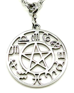 Zodiac Pentagram Sigil Pendant Necklace 18-20" Stainless Steel Wiccan Pagan goth - Picture 1 of 5