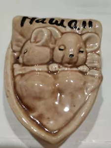 Vintage Pottery Made in Hawaii Sleeping Mice in Walnut Shell Ceramic Glaze - Picture 1 of 8