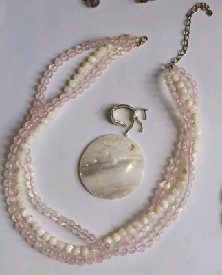 COLAR E pingente de disco 3 fios esfregão e quartzo rosa - SS 925 GSJ CN  - Imagem 1 de 4