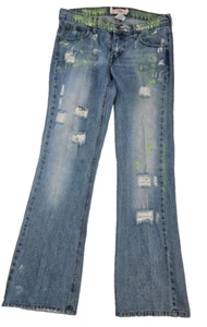 Z Cavaricci Jeans Painted Distressed Flare Jeans Size 9 VTG Y2K Grunge 32x32 - Picture 1 of 9