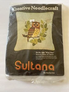 Sultana Needlecraft Cross Stitch Kit 1220 Wise One Owl 13" Square Pillow Vintage - Imagen 1 de 3