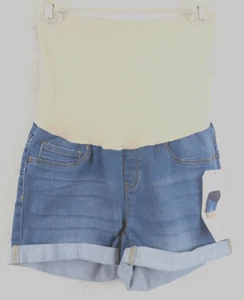 Blue Savvy Maternity sz L Shorts thin stretchy belly band pockets women 0212 - Picture 1 of 3