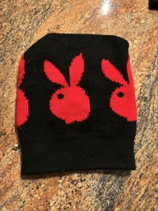 vintage rare 90s big logo playboy bunny knit beanie streetwear black & red - Picture 1 of 3