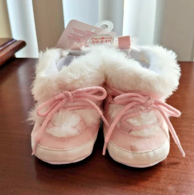 Stepping Stones Baby Girl Booties-White w/Pink-Size 3(6-9months)-New w/Tags - Image 1 of 4