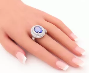 925 Sterling Silver Vintage Ring Oval Cut Sapphire Halo Topaz Sz 7.5 RG29905 - Picture 1 of 7