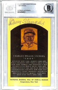 CASEY STENGEL Signed Twice Auto Amazing METS Yellow Plaque Postcard BAS Slabbed - Picture 1 of 3