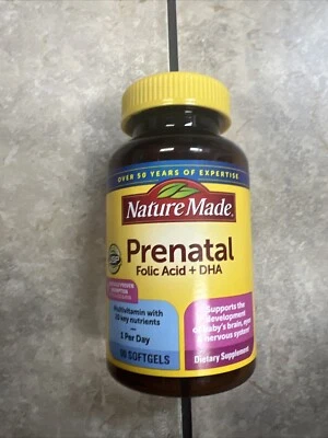 Nature Made Prenatal Folic Acid Multi + DHA 200mg 90 Softgels EXP 02/2026 - Image 1 of 3