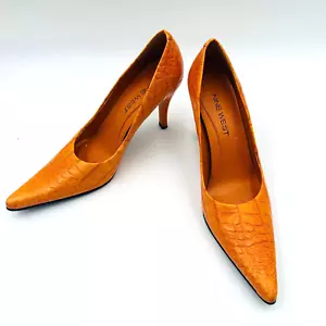 Nine West Women's Orange Animal Print Pattern Pointy Toe Pump Heels Size 6.5 - Picture 1 of 7