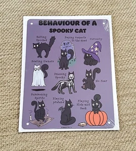 Neu Mini Blechschild Verhalten einer gruseligen Katze Halloween Geist Geschenkidee 8x6" - Bild 1 von 1