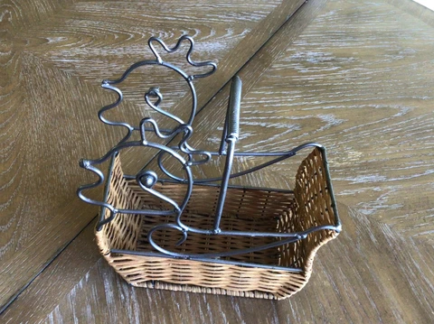 Wicker & Metal Basket for Decor & Storage with Handle Chicken Themed Cover