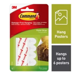 3M Command White Poster Strips 1 lb 12 17024ES - Picture 1 of 1