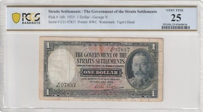 Straits Settlements 1935 1 Dollar Certified PCGS Banknote VF 25 Pick 16b - Image 1 of 2